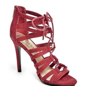 New Guess Starley Cage Lace Up Faux Suede Red 9